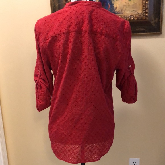 ❤️ Lauren Classic high neck, roll button up sleeves cotton embroidered pin hole - Picture 5 of 12